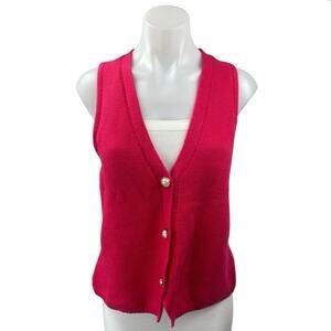 Love by Design Pink Sleeveless Pearl Button V-neck Knit Sweater Vest Tank Top XL
